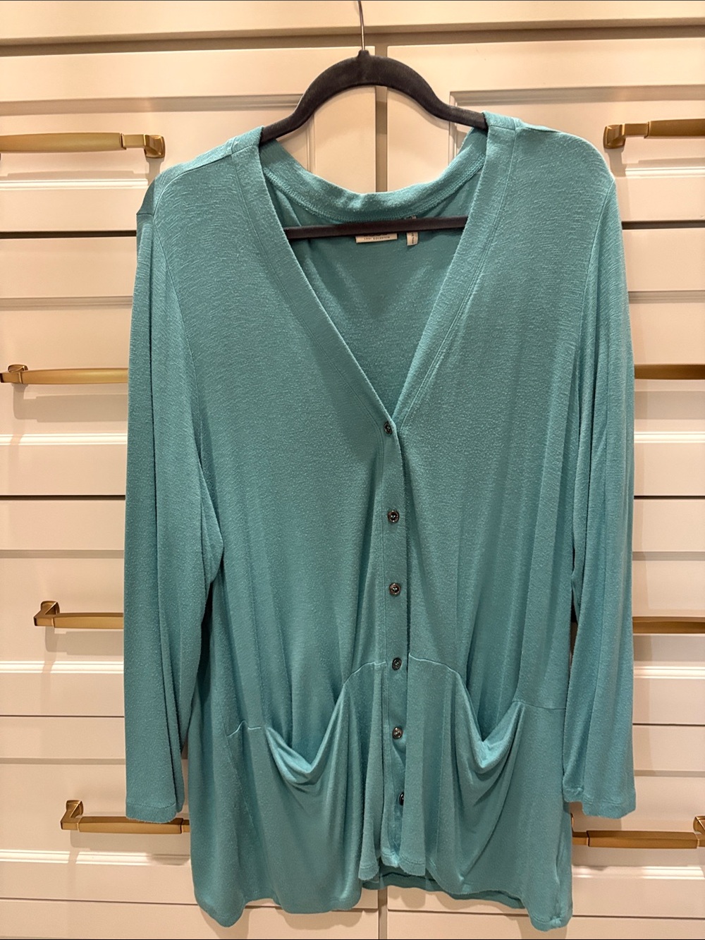 LOGO by Lori Goldstein Seafoam Button-Front Drapey Cardigan